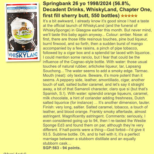 Decadent Drinks Springbank - 26YO, 1998/2024, Whiskyland - Chapter One, 56.8% (WF94) - Alcohol Please