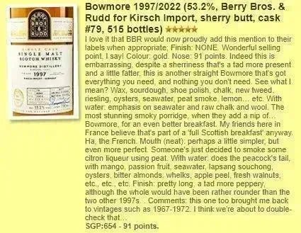 BBR Bowmore - ~25YO, 1997/2022, 53.2% (WF WN91) - Scotch Whisky