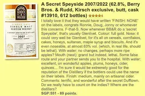 BBR Secret Speyside - ~14YO, 2007/2022, #13910, 62.8% (WF89, WN88) - Scotch Whisky