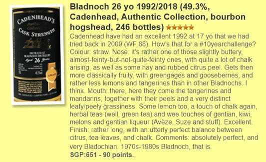 Cadenhead's Bladnoch - 26YO, 1992/2018, 49.3% (WF90) (分現金/信用卡價) - Scotch Whisky
