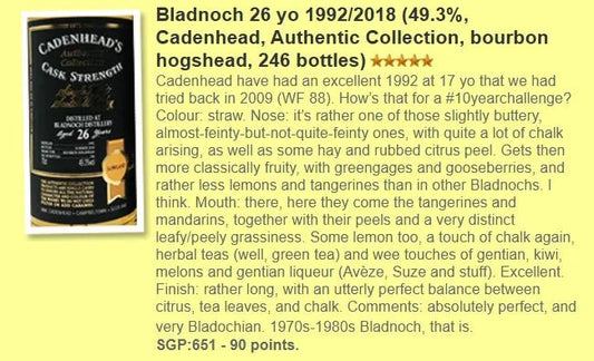 Cadenhead's Bladnoch - 26YO, 1992/2018, 49.3% (WF90) (分現金/信用卡價) - Scotch Whisky