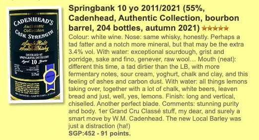 Cadenhead's Springbank - 10YO, 2011/2021, Authentic Collection, 55% (WF91) (分現金/信用卡價) - Scotch Whisky