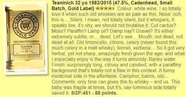 Cadenhead's Teaninich - 32YO, 1983/2015, 47.5% (WF88) (分現金/信用卡價) - Scotch Whisky