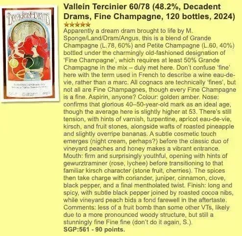 Decadent Drams Vallein Tercinier - 1960+1978/2024, Fine Champagne, 48.2% (WF90) (分現金/信用卡價) - Cognac