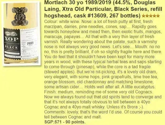 DL XOP Black Mortlach - 30YO, 1989/2019, #DL 13609, 44.5% (WF90) (分現金/信用卡價) - Scotch Whisky