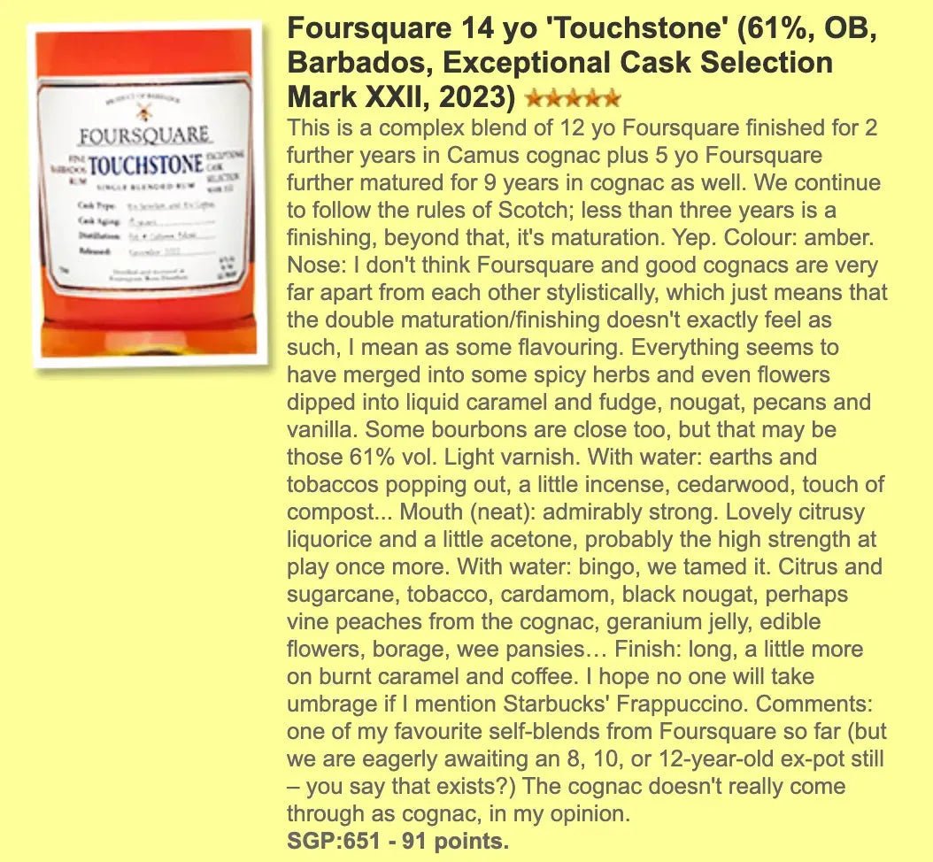 Foursquare - 14YO, 2008, Touchstone, Mark XXII, 61% (WF91) - Rum