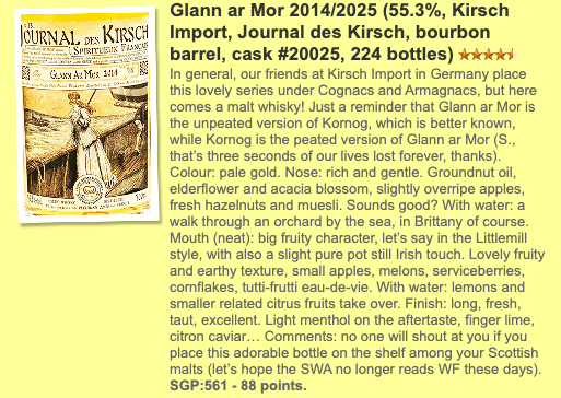 Glann Ar Mor 10YO, 2014/2025, Journal des Kirsch 13, 20026, 55.3% (WF88, WN88) - Other Whiskies