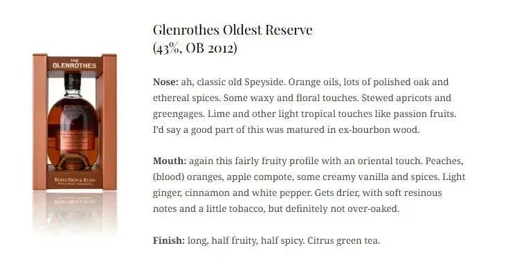 Glenrothes - 2012, Oldest Reserve, 43% (WN90) (分現金/信用卡價) - Scotch Whisky
