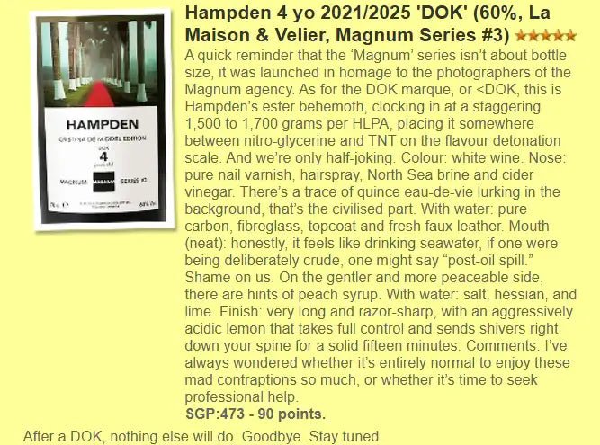 Hampden DOK - 4YO, Molasses Rum, HGML Magnum Series#3, 60.0% (WF90) - Rum