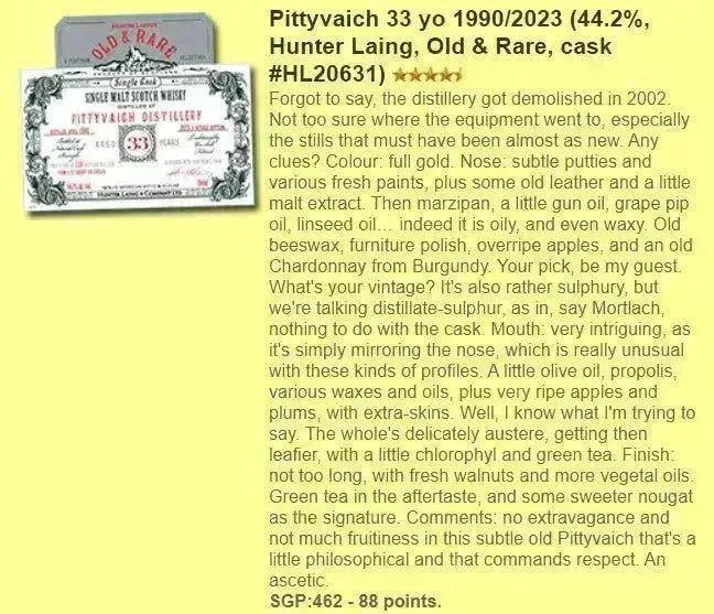 Hunter Laing Pittyvaich - 33YO, 1990/2023, HL20631, 44.2% (WF88) - Scotch Whisky