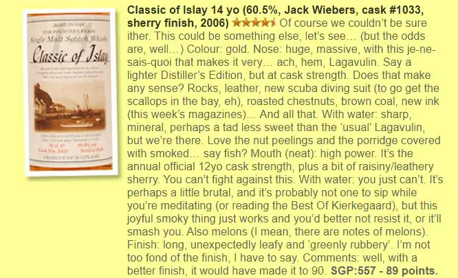 Jack Wiebers Classic of Islay (Lagavulin) - 14YO, 2006, #1033, Sherry Cask, 60.5% (WF89) (分現金/信用卡價) - Scotch Whisky