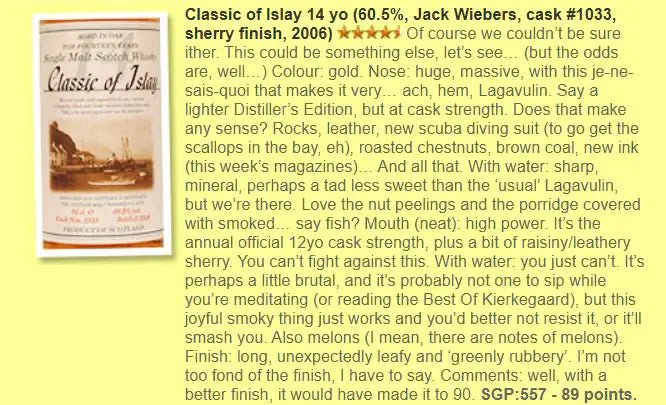 Jack Wiebers Classic of Islay (Lagavulin) - 14YO, 2006, #1033, Sherry Cask, 60.5% (WF89) (分現金/信用卡價) - Scotch Whisky