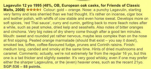 Lagavulin - 12YO, 1995/2008, Friends of Classic Malts, 48% (WF88) (分現金/信用卡價) - Scotch Whisky