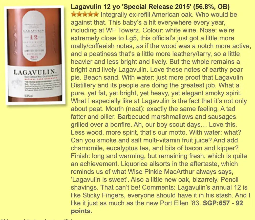 Lagavulin - 12YO, Diageo Special Releases 2015, 56.8% (WF92) (分現金/信用卡價) - Scotch Whisky