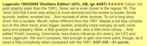 Lagavulin - 1993/2009, The Distillers Edition, lgv.4/497, 43% (WF91) (分現金/信用卡價) - Scotch Whisky