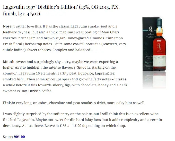Lagavulin - 1997/2013, #lgv.4/502, The Distillers Edition, 43% (WF&WN90) (分現金/信用卡價) - Scotch Whisky
