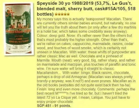 le-gus-t-speyside-macallan-30yo-19882019-15a105-53-7percent-wf91-scotch-whisky-84091 - Alcohol Please