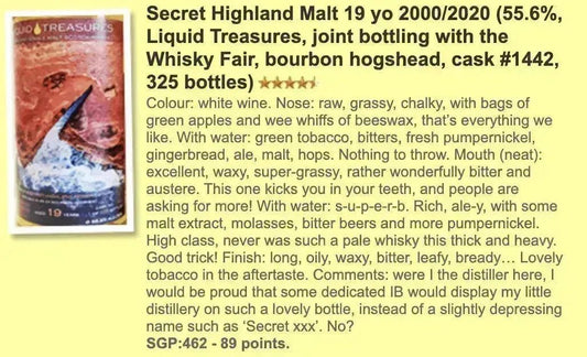 Liquid Treasures Secret Highland - 19YO, 55.6% (WF89) - Scotch Whisky