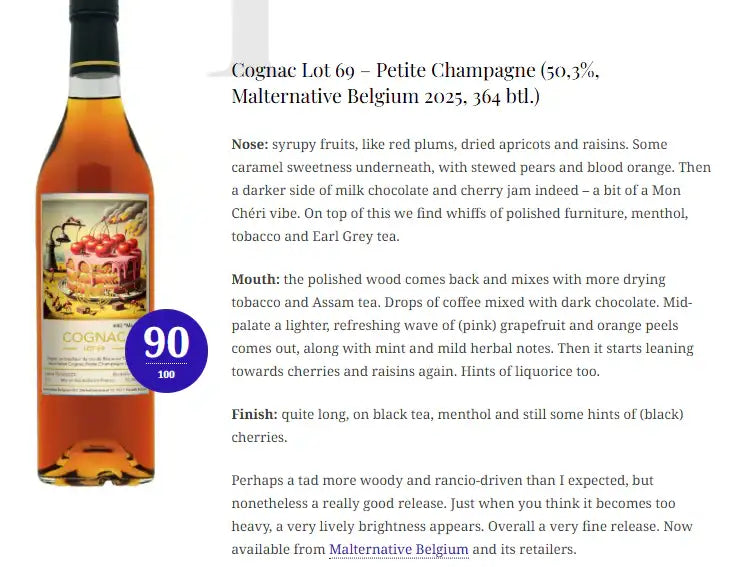 Malternative Belgium - 1969/2025, Lot 69, #40 - Ma Cerise, Petite Champagne, 50.3% (WN90) - Cognac