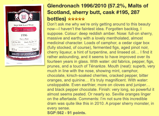 Malts of Scotland Glendronach 1996/2010, 195, Sherry Butt, 57.2% (WF91) (分現金/信用卡價) - 蘇格蘭威士忌