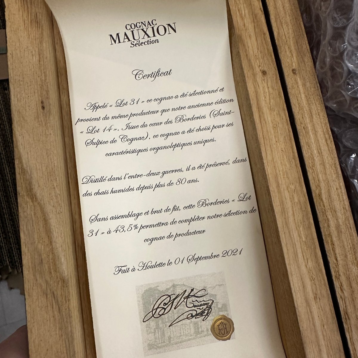 Mauxion Borderies - 80YO+, Lot31, 1931/2021, Cognac, 43.5% (分現金/信用卡價) - Cognac