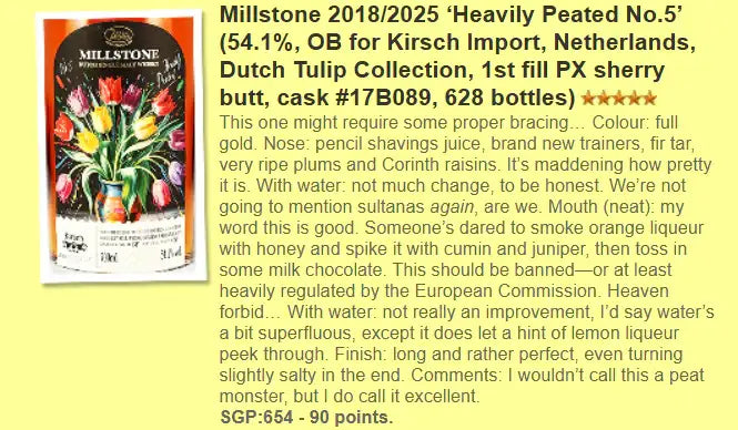 Millstone - 7YO, 2018/2025, #17B089, Tulip Collection No.5, 54.1% (WF90) - Other Whiskies