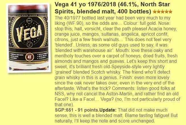 NSS Vega - 41YO, 1976/2018, #3, 46.1% (WF91) (分現金/信用卡價) - Scotch Whisky