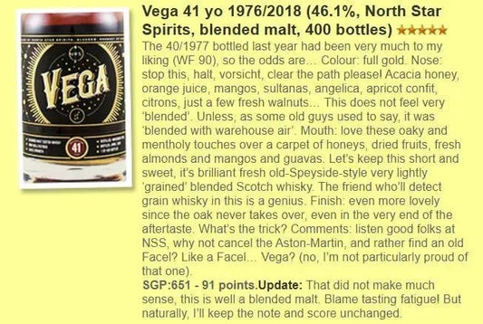 NSS Vega - 41YO, 1976/2018, #3, 46.1% (WF91) (分現金/信用卡價) - Scotch Whisky