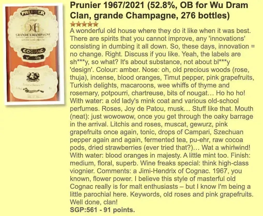 Prunier - 54YO 1967/2021 Cognac, 52.8% (WF91) - Cognac