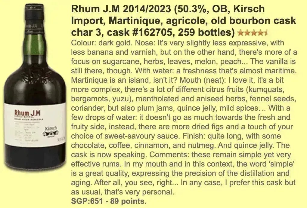 Rhum J.M - 8YO, 2014/2023, #162705, 50.3% (WF89) - Rum