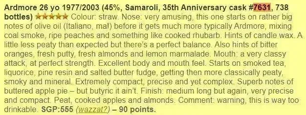 Samaroli Ardmore - ~26YO, 1977/2003, #7631, 35th Anniversary, 45% (WF90) - Scotch Whisky