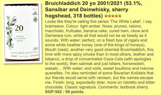 Sansibar Bruichladdich - 20YO, 2001/2021, White Label, 53.1% (WF90) (分現金/信用卡價) - Scotch Whisky