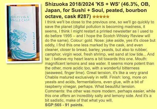 Shizuoka - 2018/2024, #2018-287, Private Cask, 46.3% (WF91) (分現金/信用卡價) - Japanese Whisky