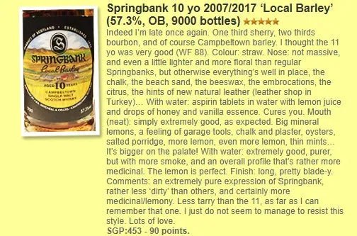 Springbank - 10YO, 2007/2017, Local Barley, 57.3% (WF90) (分現金/信用卡價) - Scotch Whisky
