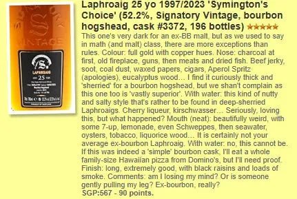 SV Laphroaig - 25YO, 1997/2023, #3372, Bourbon Hogshead, Symington's Choice, 52.2% (WF90) (分現金/信用卡價) - Scotch Whisky