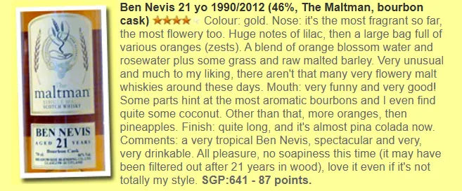 The Maltman Ben Nevis - 21YO, 1990/2012, #24, 46% (WF87) (分現金/信用卡價) - Scotch Whisky