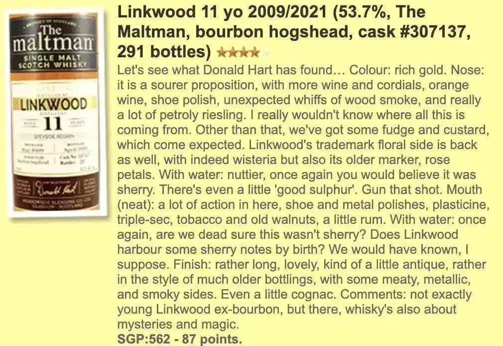 The Maltman Linkwood - 11YO, 53.7% (WF87) - Scotch Whisky
