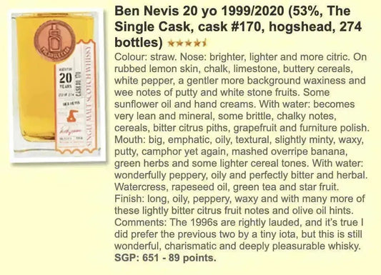 The Single Cask Ben Nevis - 20YO, 53.0% (WF89) - Scotch Whisky