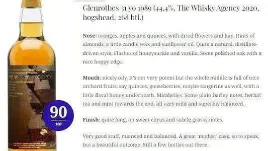 The Whisky Agency Glenrothes - 31YO, 1989/2020, 44.4% (WN90) (分現金/信用卡價) - Scotch Whisky