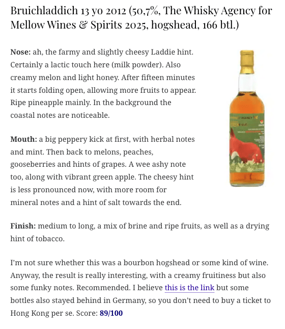 The Whisky Agency & The Mellow Wines Bruichladdich 13YO, 2012, 50.7% (WN89) - 蘇格蘭威士忌