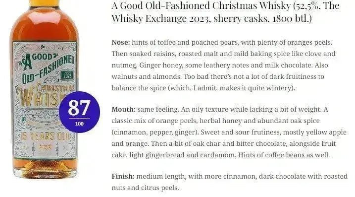 The Whisky Exchange A Good Old-Fashioned Christmas Whisky - 15YO, 2023, Sherry Casks, 52.5% (WN87) - Scotch Whisky
