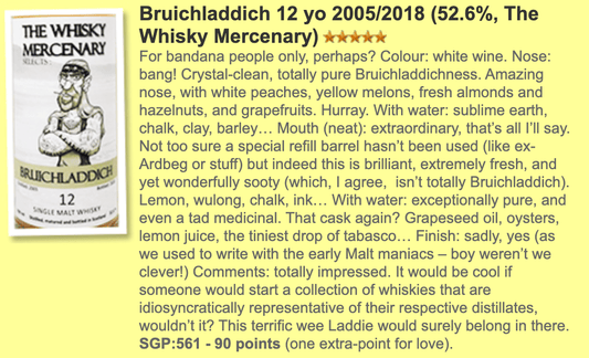 The Whisky Mercenary Bruichladdich 12YO, 2005/2018, 52.6% (WF90) - 蘇格蘭威士忌