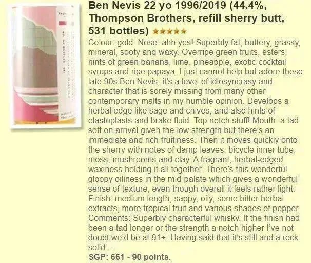 thompson-bros-ben-nevis-22yo-19962019-44-4percent-wf90-scotch-whisky-25142 - Alcohol Please