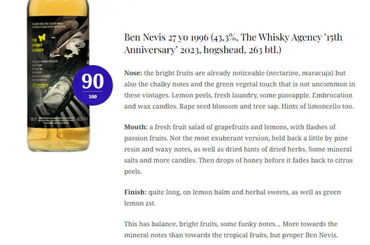 TWA Ben Nevis - 27YO, 1996/2023, 15th Anniversary, 43.3% (WN90) (分現金/信用卡價) - Scotch Whisky