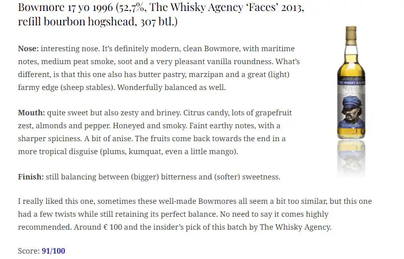 TWA Bowmore - 17YO, 1996/2013, Faces, 52.7% (WF & WN91) (分現金/信用卡價) - Scotch Whisky