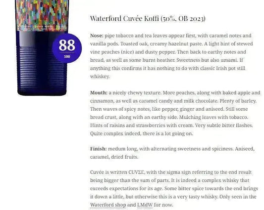 waterford-6yo-2023-cuvee-koffi-50percent-wn88-irish-whiskey-76011 - Alcohol Please