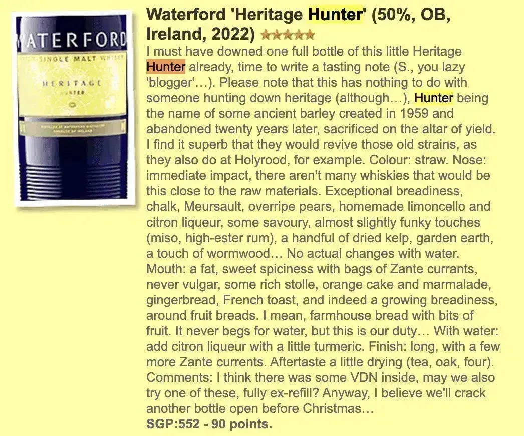 Waterford - Heritage Hunter 1.1, 3YO, 2019/2022, 50% (WF90) - Irish Whiskey