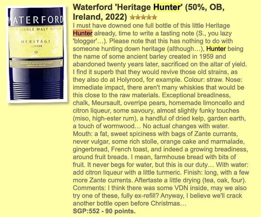 Waterford - Heritage Hunter 1.1, 3YO, 2019/2022, 50% (WF90) - Irish Whiskey