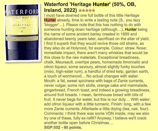 Waterford - Heritage Hunter 1.1, 3YO, 2019/2022, 50% (WF90) - Irish Whiskey