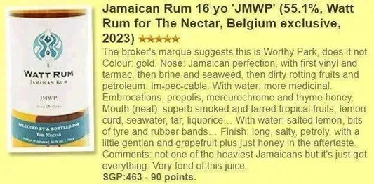 Watt Rum JMWP (Worthy Park) - 15YO, 2008/2023, for The Nectar, 55.1% (WF90) - Rum